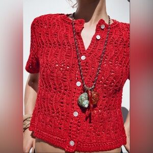 Zara Red Open Knit Cardigan